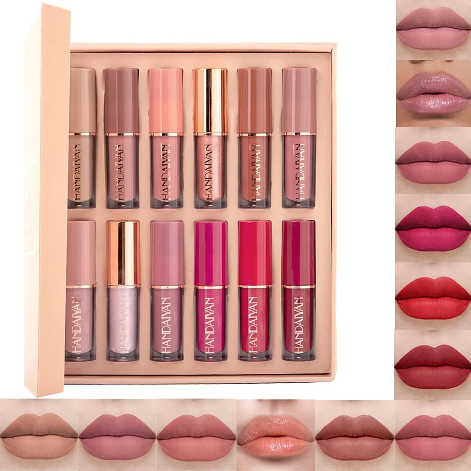 12-Piece Waterproof Matte Liquid Lipstick Set - Long-Lasting Non-Stick Velvet Lip Gloss for Women