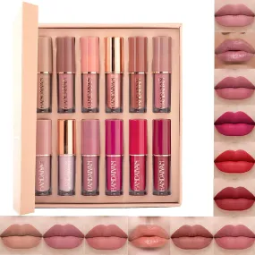 12-Piece Waterproof Matte Liquid Lipstick Set - Long-Lasting Non-Stick Velvet Lip Gloss for Women
