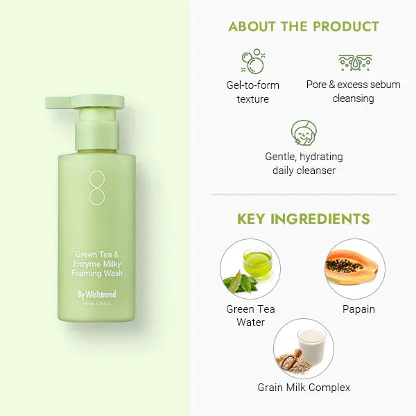 BY WISHTREND green tea & enzyme milky foaming wash