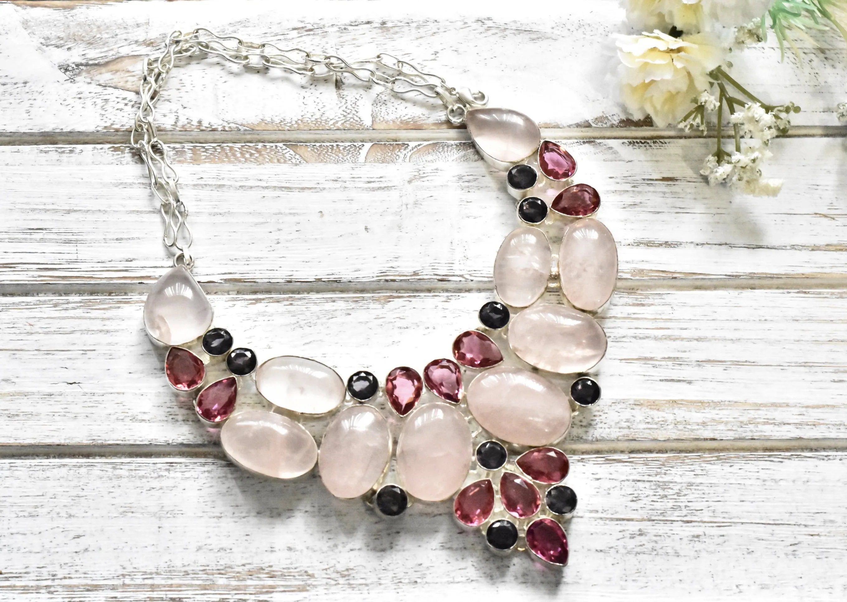 Rose Quartz Pink Topaz Necklace