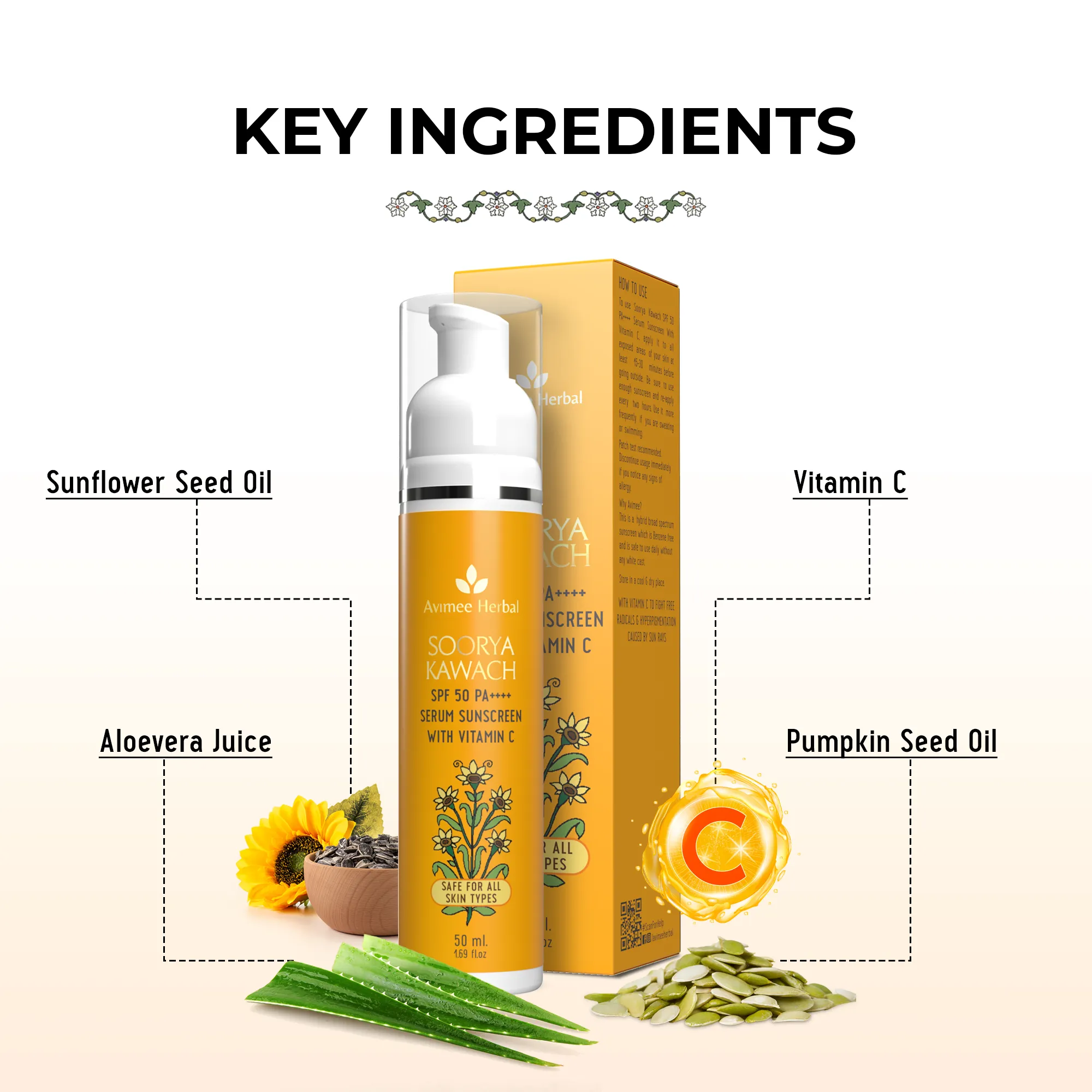 Soorya Kawach SPF 50 PA     Vitamin C Serum Sunscreen